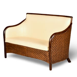 Art Deco Bugholzkorbsofa mit Neuem Lederbezug [11341]
