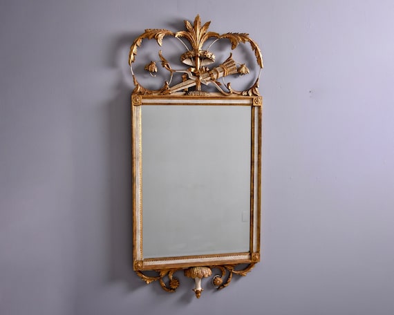Vintage Gilt Wood Framed Mirror with Fancy Crest [11062]