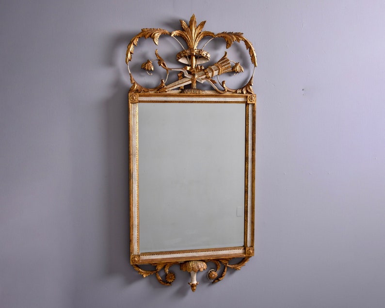 Vintage Gilt Wood Framed Mirror with Fancy Crest 11062 image 1