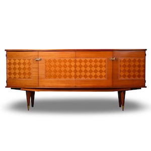 French Art Deco Mahogany Buffet Sideboard Credenza with Checkerboard Parquetry [10963]