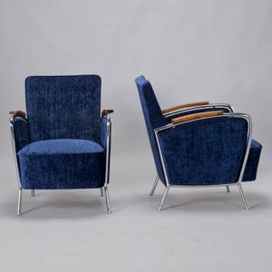 Art Deco Bauhaus Tubular Steel and Wood Club Chairs Pair 8358 image 3