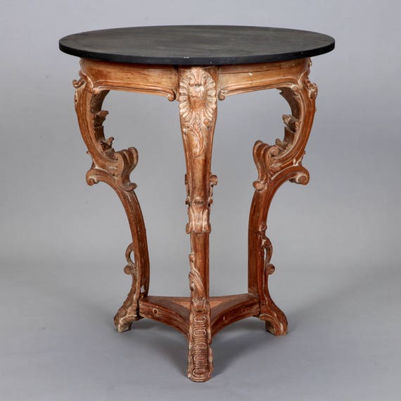 Antique French Limed Oak Slate Three Legged Round Side Table Etsy