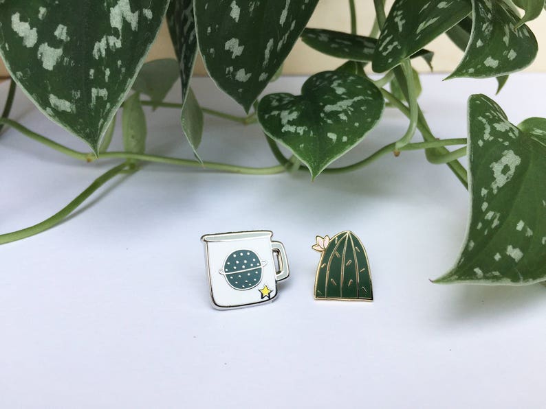 Enamel plant pin plant pins botanical pin collection plant pin lapel pin pin flair enamel pin space pin cactus pin image 4