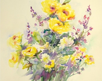 Sale Summer Flower Bouquet, 11x15 ORIGINAL Watercolor