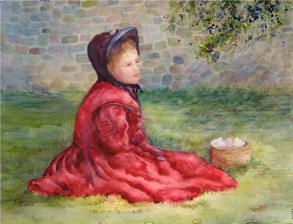 Lady in Red Dress Painting, 11"x15" Original Country Watercolor Art - Etsy