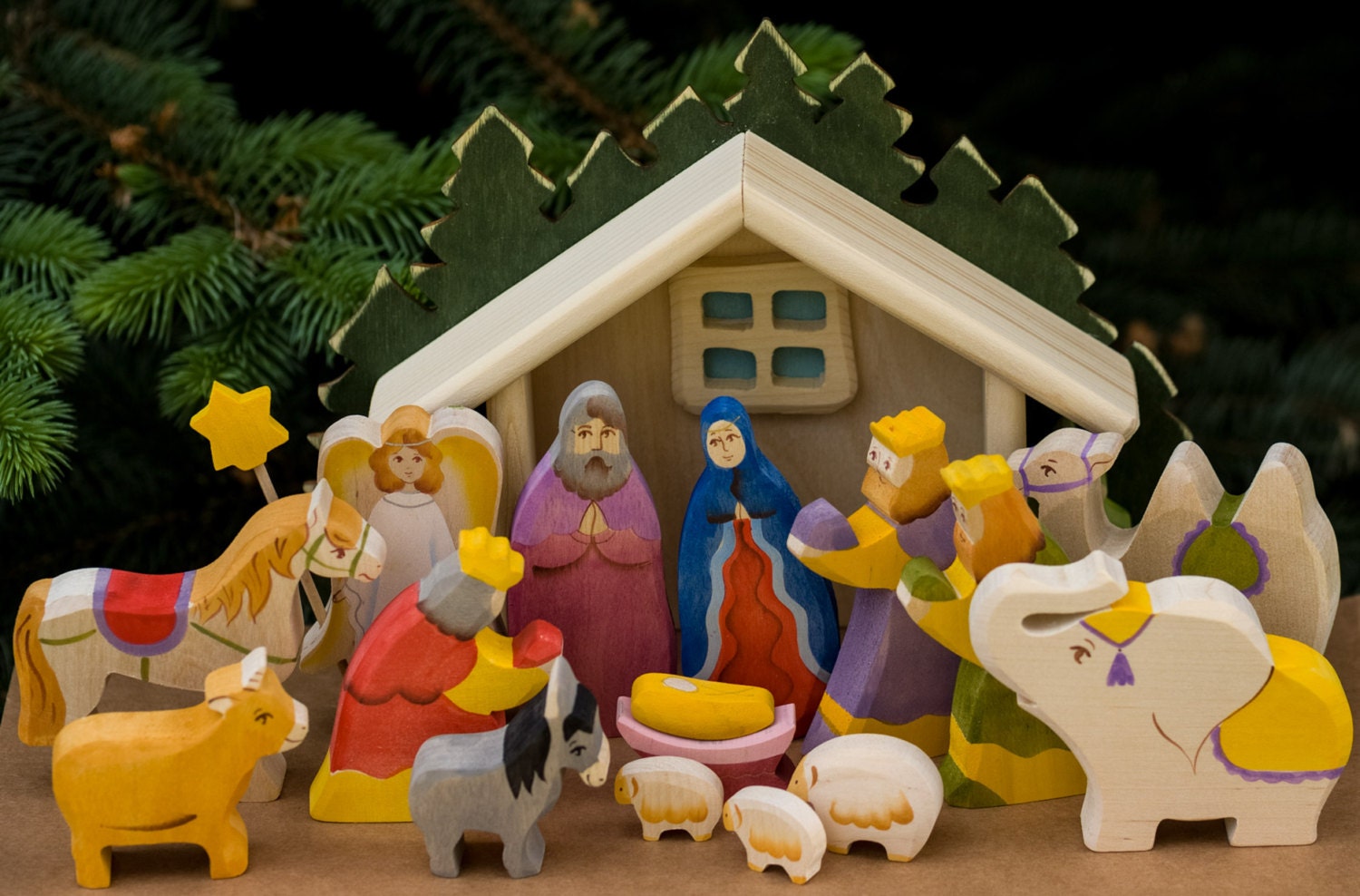 Nativity Scene Wooden Nativity Set of 15 hand carved Etsy