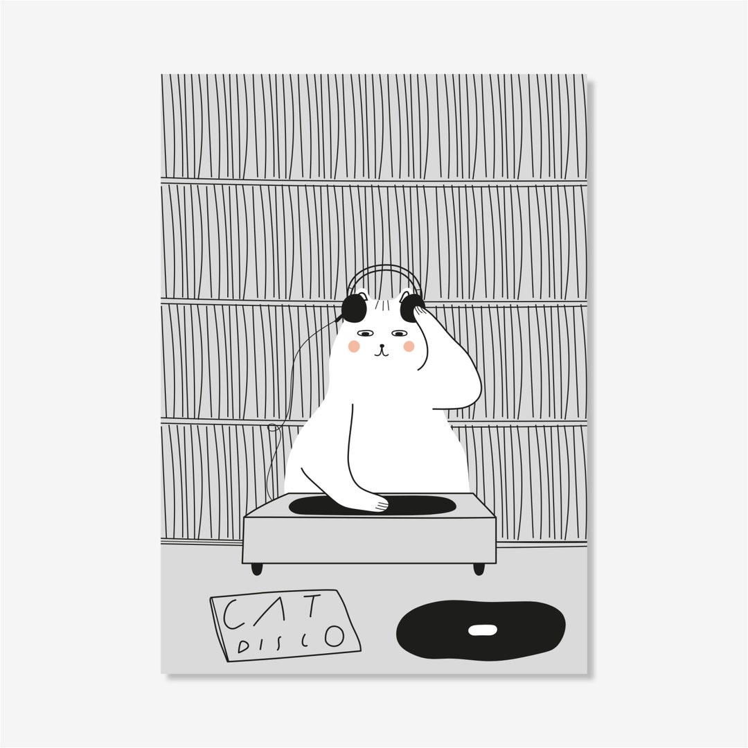 Disco Cat Wall Art Print, Apartment Art, Cat Lover Print, Disco Cat, DJ
