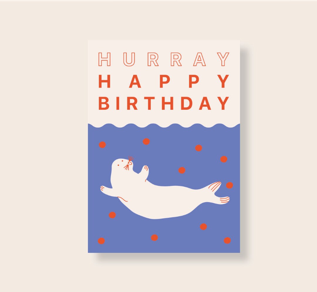 Seal Birthday Card Birthday Card Celebration Card Etsy