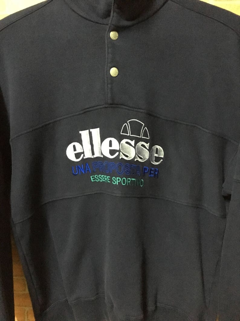 Vintage Ellesse Big Logo Embroidery Sweatshirt Pullover Jumper Blue L