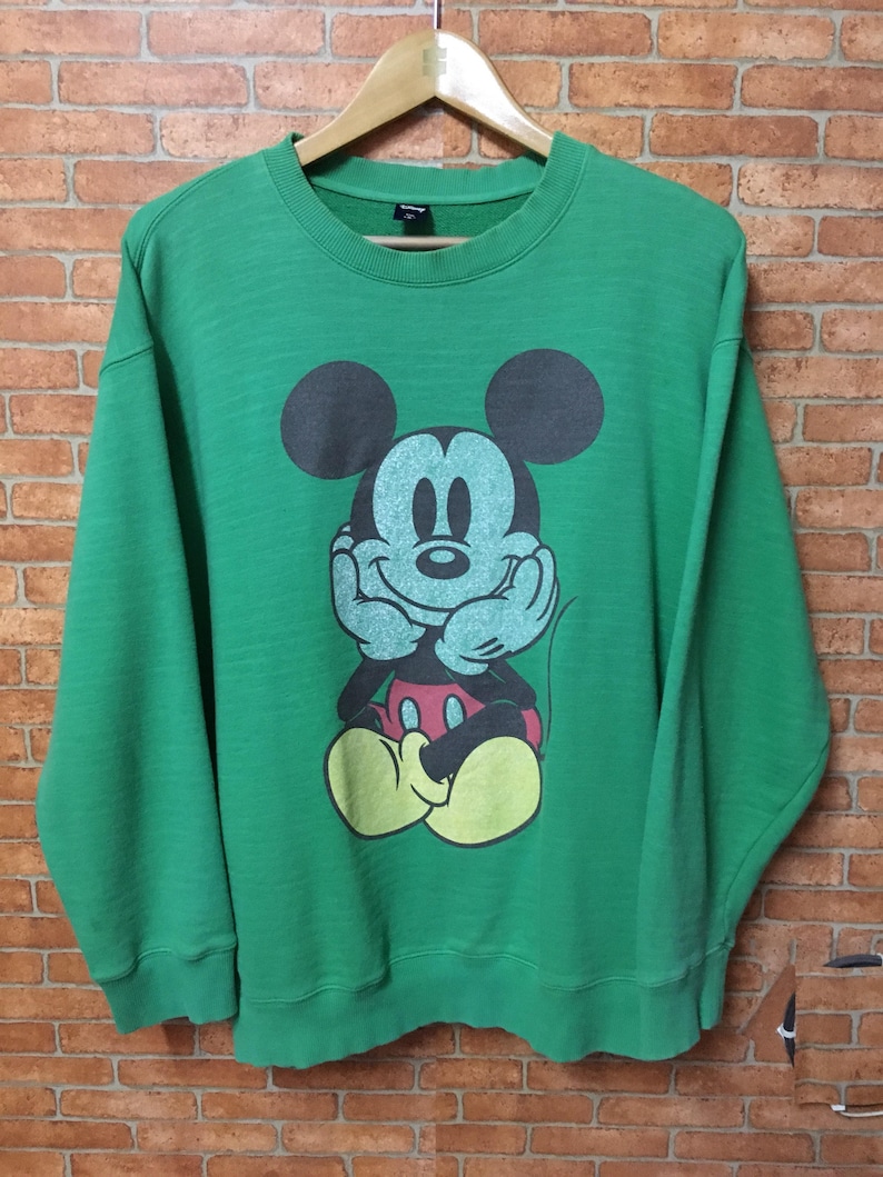 Vintage Mickey Mouse Disney Big Logo Sweatshirt Pullover Jumper Green L