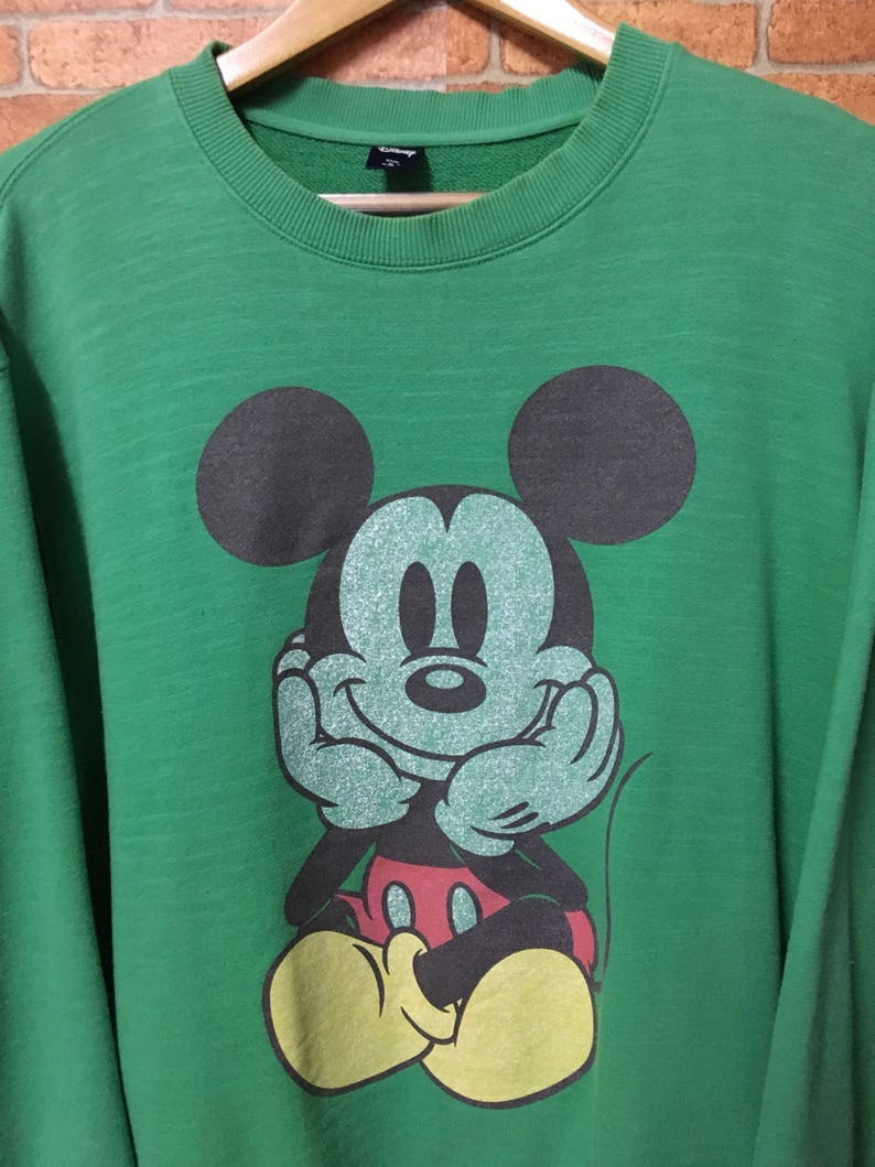 Vintage Mickey Mouse Disney Big Logo Sweatshirt Pullover Jumper Green L