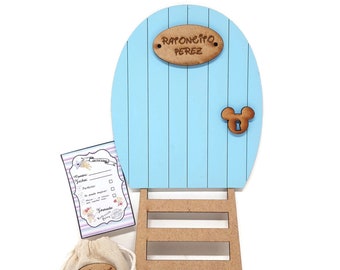Blue Perez Mouse door with bag to leave the tooth, ladder and certificate, tooth fairy, baby teeth, tooth guard