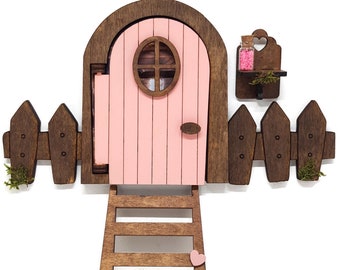 Pink Tooth Fairy Door THAT OPENS, with magic dust that glows in the dark, staircase and decorative fence, baby teeth