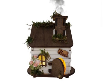 Casinha de fadas, casinha com luz, queimador de incenso para cones, queimador de incenso, cabana de madeira, porta-incenso, fragrância para casa, incenso