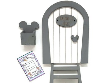 White Tooth Fairy door with mailbox to leave the tooth, ladder and certificate, tooth fairy wooden children's decoration