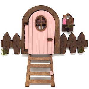 Puerta Ratoncito Pérez rosa QUE SE ABRE, con polvo mágico que brilla en la oscuridad, escalera y valla decorativa, dientes de leche