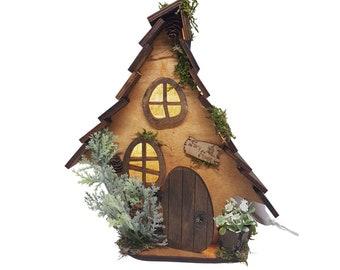 Lámpara casa de hadas, Casa de madera con luz, luz tenue decorativa, casa de madera, decoración interior led, lampara de cuento, cabaña