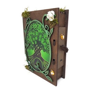 Boîte en bois arbre de vie, boîte à livre avec fermeture décorative, boîte pour garder des souvenirs ou des photographies, boîte à bijoux en bois