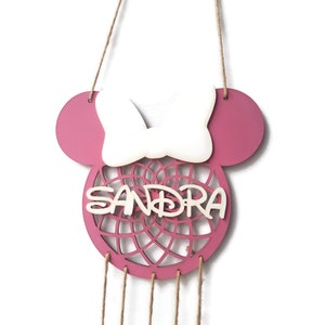 Atrapasueños personalizado nombre, cartel de madera infantil, regalo habitación de bebe, niño, niña, placa pared, fantasía, regalo Minnie