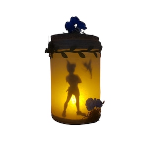 Fantasy lantern, Peter pan and Tinkerbell, captured in jar light, children&#39;s, led, fairy in jar, night light, mood light, ambient light