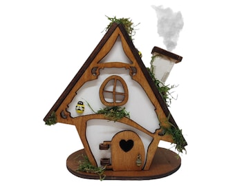 Casa de fadas, casinha com luz, queimador de cone de incenso, incensário, cabine de madeira, porta-incenso, incenso de aroma doméstico