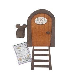Porta de madeira fada dos dentes com caixa de correio para deixar o dente, escada e certificado, decoração infantil, fada dos dentes, rústica