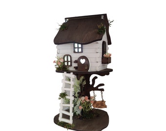 Fairy house, fairy door, wooden lamp with light, decorative dim light, wooden house, led interior decoration, magic world, cabin