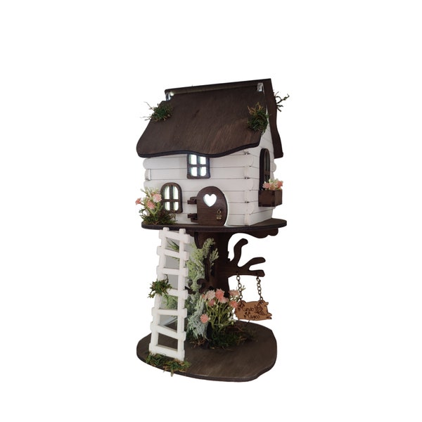 Fairy house, fairy door, Wooden lamp with light, dim decorative light, wooden house, led interior decoration, Magic world,cottage