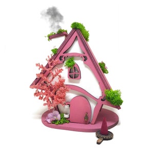 Fairy house, incense burner, incense cones, pink house, forest cabin, fantasy, wooden house, aromatherapy