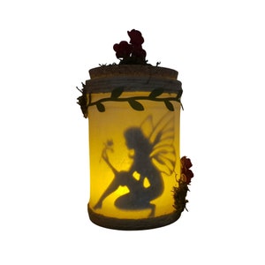Night light, fairy lamp, Fairy captured in light jar, light jar, ambient light, candle holder, night light, fantasy, led