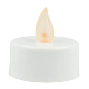 May include: A white battery-operated LED tea light with a realistic flickering flame.