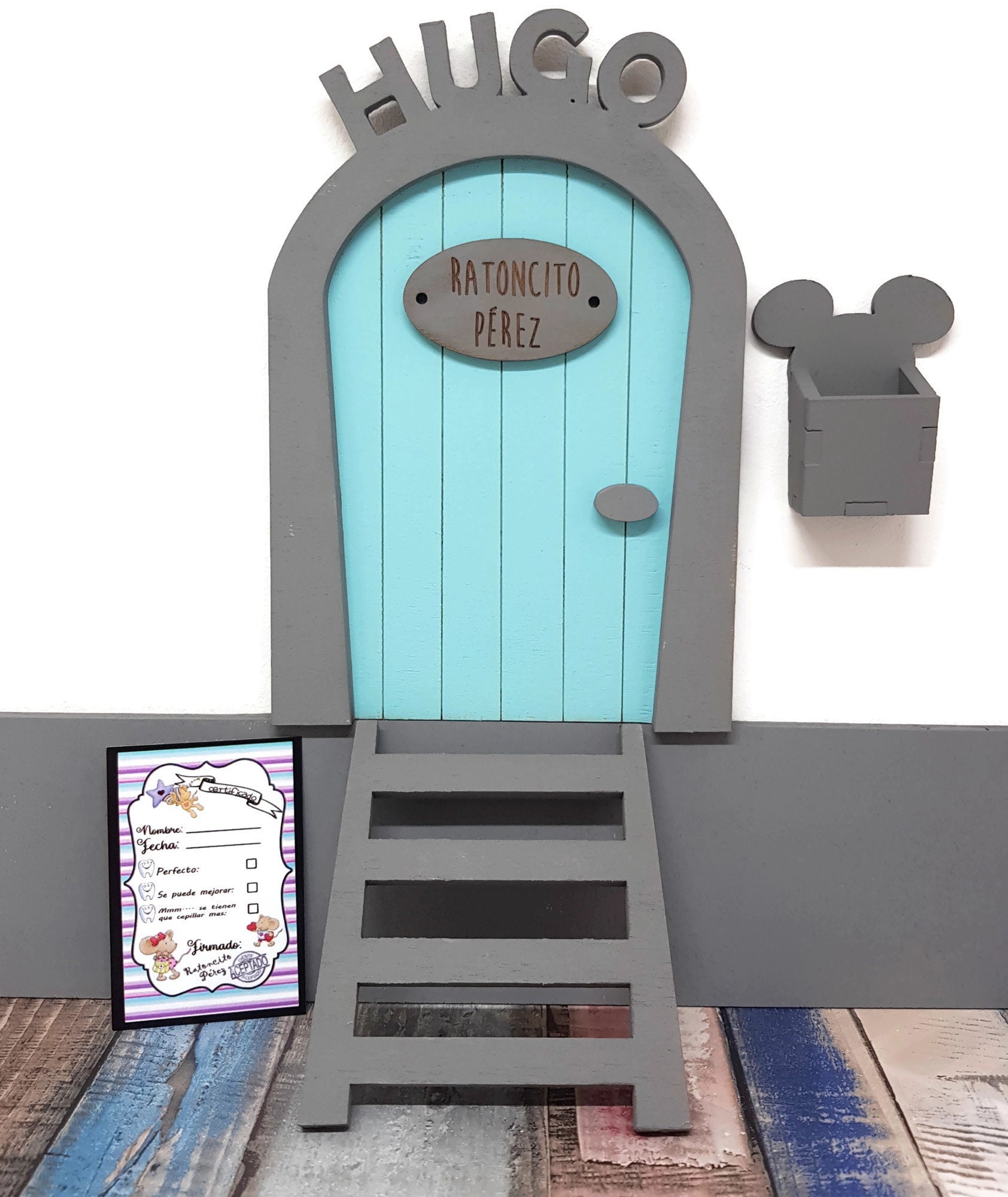 Puerta del Ratoncito Pérez que se abre con casita color azul 🐭🚪