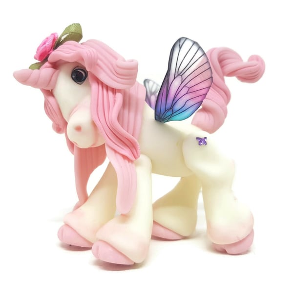 Licorne, figurine décorative Pégase, gâteau topper, poney rose, cheval en porcelaine froide, collection de petites figurines, fantaisie, magique,