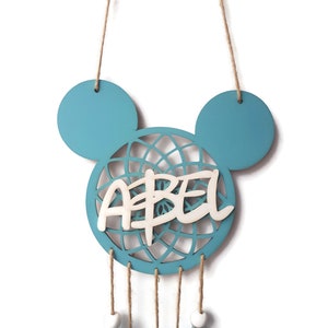 Atrapasueños personalizado nombre, regalo recién nacido, decoración habitación de bebe, niño, niña, placa pared, regalo fantasía, Mickey