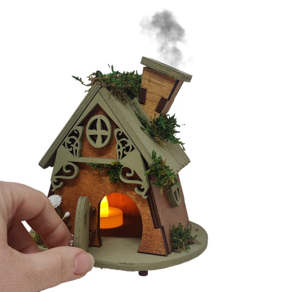 Maison de fée petite maison cône de lumière brûleur d'encens encensoir cabane en rondins porte-encens maison arôme encens