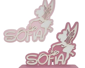 Personalized name sign, children&#39;s wooden plaque, baby room decoration, boy, girl, fantasy Tinkerbell, Candy bar, christening