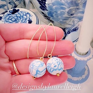 Wedgwood Blue & White Chinoiserie Floral Drop Earrings | Lightweight, Cornflower, Light, Designs by Laurel Leigh