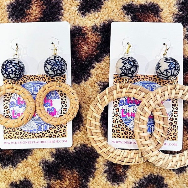 RATTAN Chinoiserie Hoop Earrings | hoops, lightweight, blue and white, Designs by Laurel Leigh