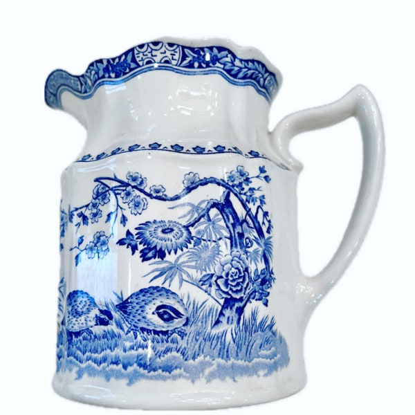 Antique c1921 Blue & White Furnivals Quail Pattern Milk Creamer Pitcher | England, Transferware, Grandmillennial, collectible, Chinoiserie