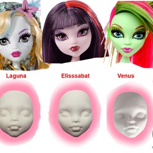 Face head silicone Mold 2D barbie doll mould girl fondant chocolate cake fimo Monster High Lagoona cake decoration topper