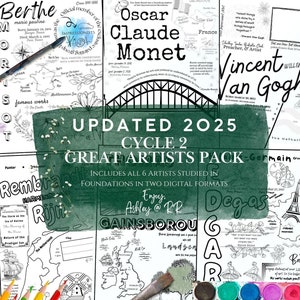 Cycle 2 Great Artist UPDATED Classical Conversations Famous Art History Color Sheet Degas, Monet, Van Gogh, Rembrandt, Morisot, Gainsborough