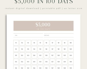 5K Savings Challenge: 100 Day Money Tracker (Printable PDF)