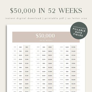 50K Savings Challenge: Custom Dates, 52 Weeks (Printable PDF)