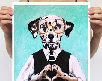 Dalmatien avec coeur des doigts, Imprimée d’art, peinture animaux, art poétique, art animaux, animaux humains, art abordable, panda art