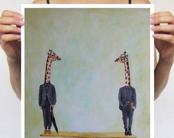 Whymsical Giraffe Print, Giraffe print from my original painting, giraffe decor, Giraffes with bubblegum,original creation by Coco de Paris