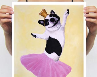 Bouledogue ballerine, bouledogue dance, Imprimée d’art, peinture animaux, art poétique, art animaux, animaux humains, art abordable