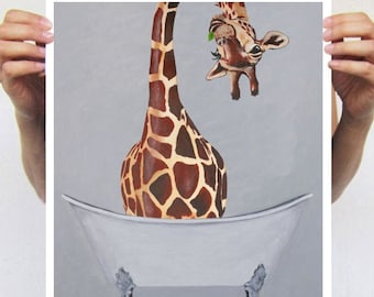 Giraffe in bathtub, Giraffe poster, Giraffes in bathtub, Christmas Gift, Holiday Gift, Coco de Paris