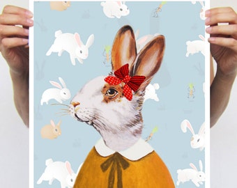 Rabbit Illustration, Bunny painting, print from original painting by Coco de Paris: Lady Rabbit