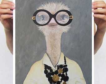 Iris Apfel Ostrich, ostrich print from my original painting, funny ostrich, fashion painting, original creation by Coco de Paris