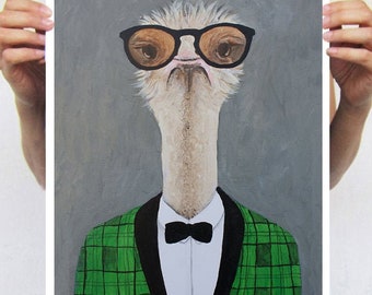 Ostrich vintage man, ostrich print from my original painting, funny ostrich, fashion painting, original creation by Coco de Paris